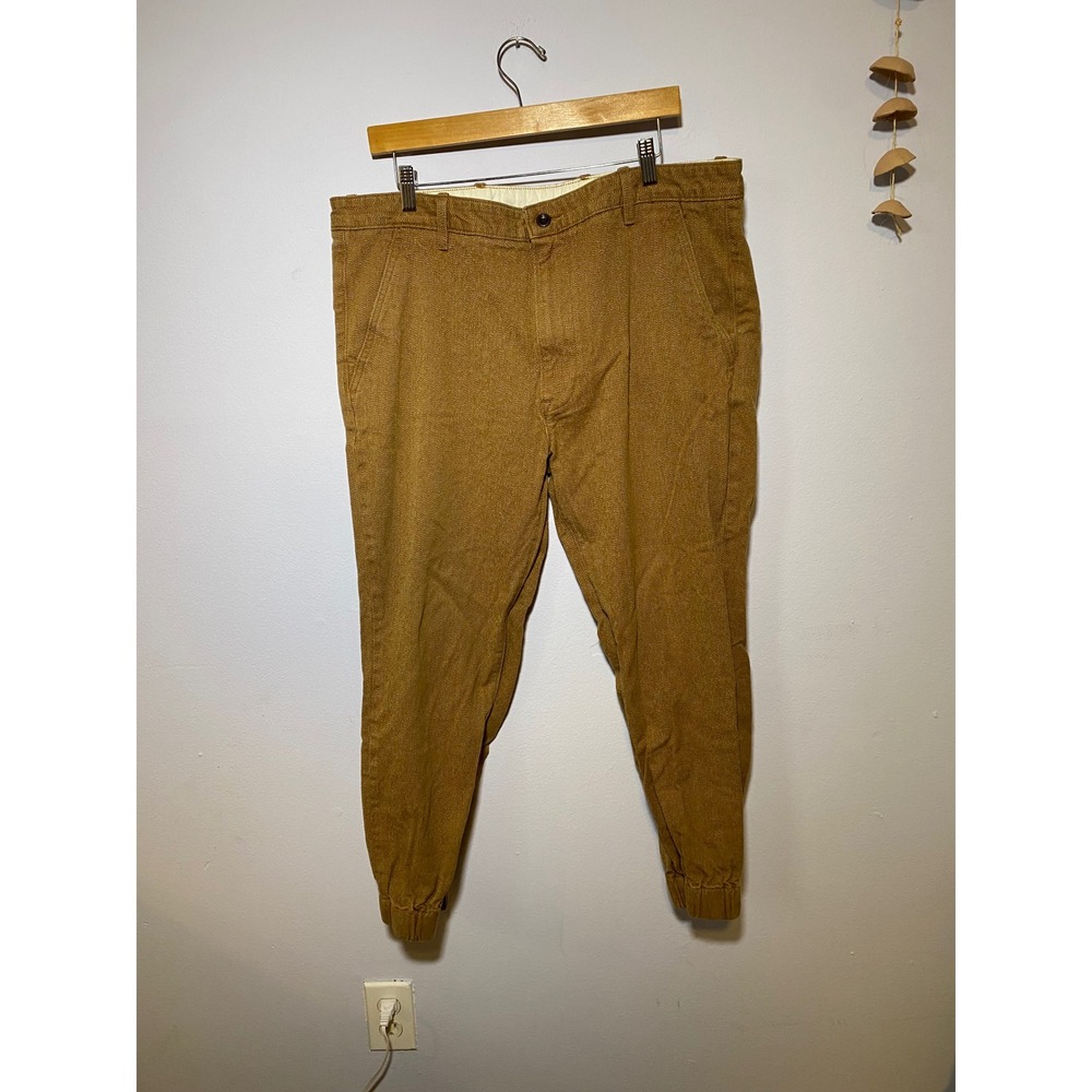 Levis Mens Brown Twill Jogger Pants Elastic Cuff Chino 38x26.5